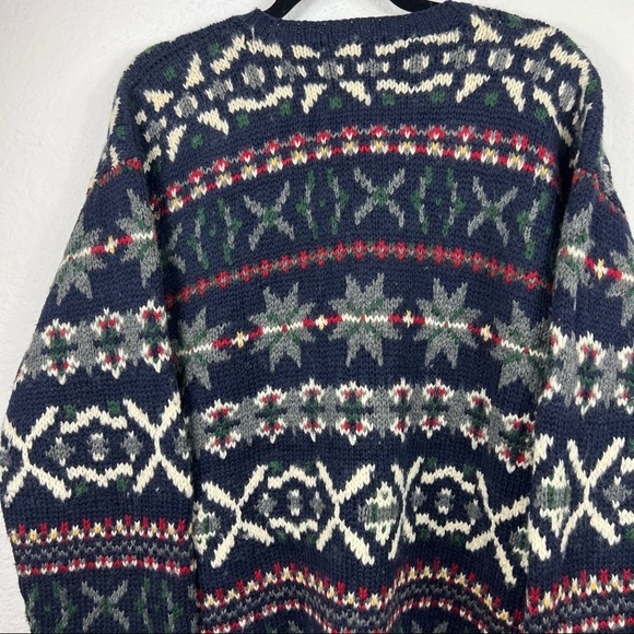 Vintage Green Tag J.Crew 100% Wool Snowflake Pattern Knit Sweater - Picture 8 of 9